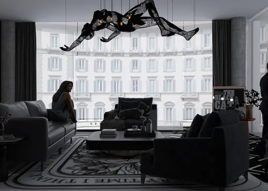 # Black & Grey Apartment with dogs and a cat  Визуализация дизайна