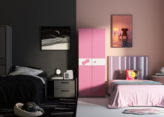 Quarto preto🖤 e rosa 💗 Design Rendering