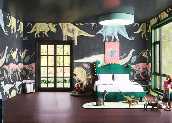Girl’s Dinosaur Themed Room Design Rendering