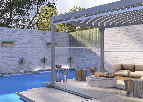 Backyard with pool and veranda Design Rendering