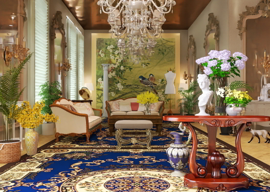 French Maximalist Living Room Design Rendering