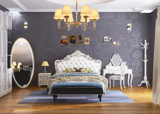 Rococo inspired bedroom. Design Rendering