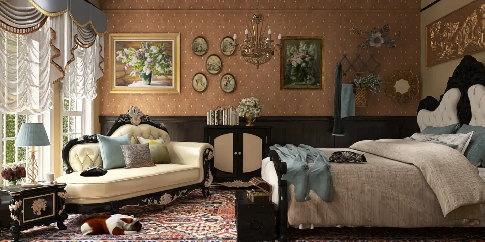 luxurious bedroom design featuring vintage furniture and elegant decor, showcasing interior styling for Homestyler's smart furniture arrangement