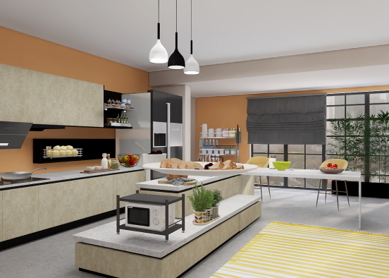Yellow Kitchen  Design Rendering