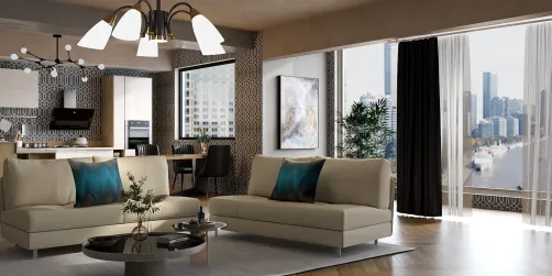 Open kitchen dining & living spaces