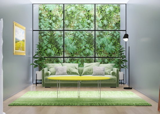 Green living room/ Sala de estar verde Design Rendering