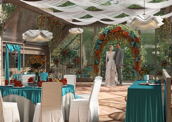 White, Teal and Rust Wedding Design Rendering