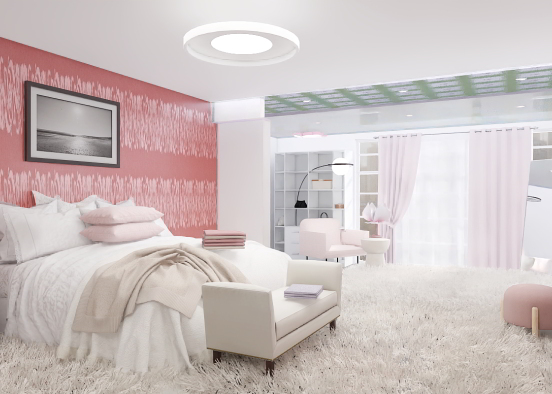 modern white & light pink theme bedroom  Design Rendering