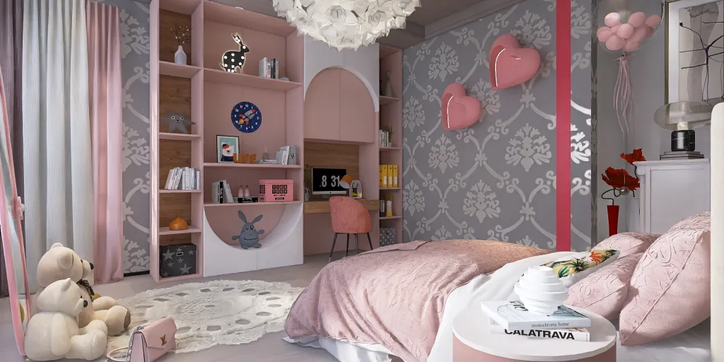 a room with a bed, a dresser, and a stuffed animal 