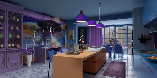 Orange, blue, purple kitchen