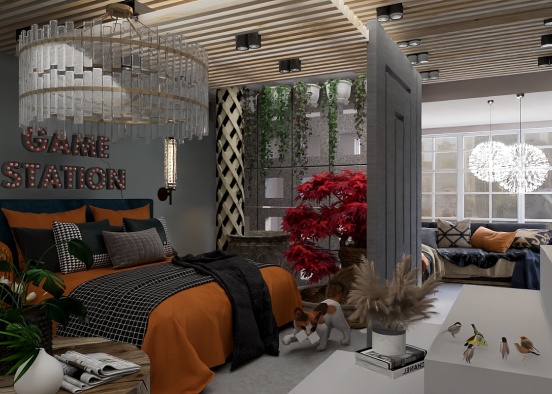 game bedroom in orange 🧡 Design Rendering
