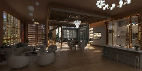 Living room featuring comfortable furniture layout in a modern rustic style, showcasing interior decor optimization with Homestyler's real-time 3D rendering.