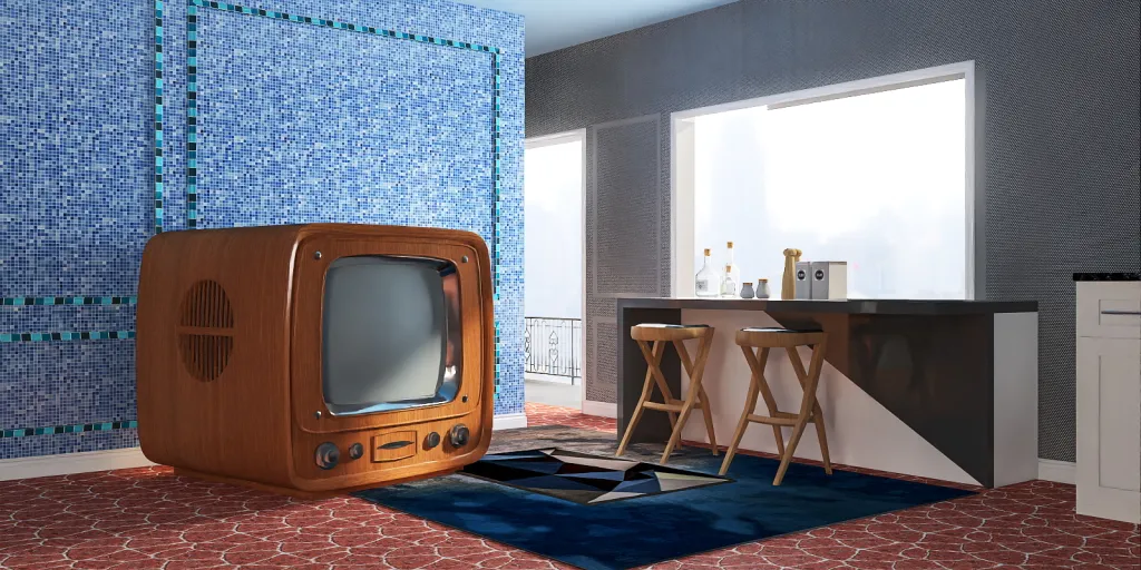 a television and a refrigerator in a room 