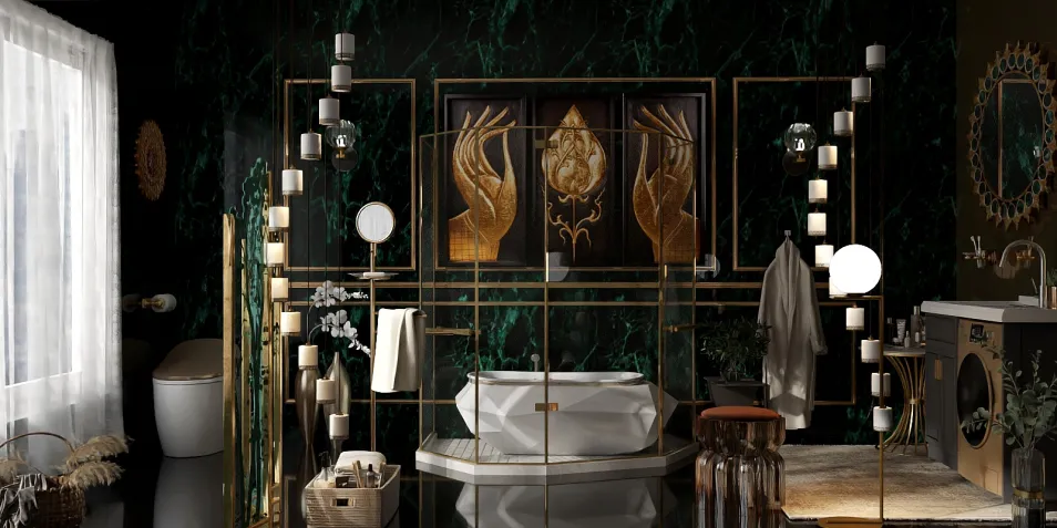 luxurious bathroom design featuring a modern freestanding tub and elegant decor elements, showcasing a chic and sophisticated style, optimized with Homestyler's real-time 3D rendering for a quick renovation preview.