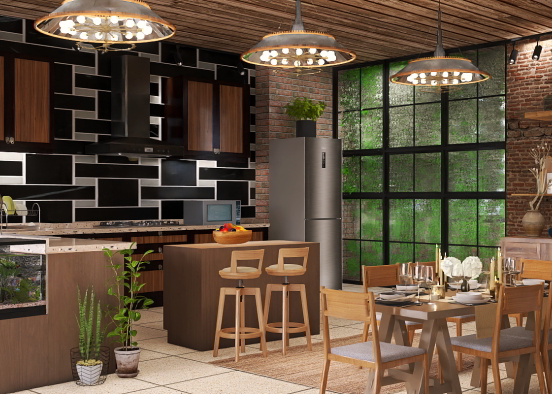 Rustic modern kitchen and dining 💗💗 Design Rendering