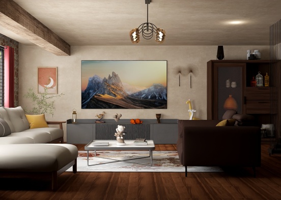 Rustic Cottage Living Room Design Rendering
