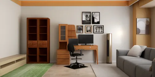 casual one room hall design with laptop/pc setup 