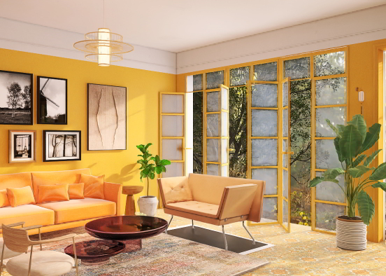 Cozy and vibrant living room Design Rendering