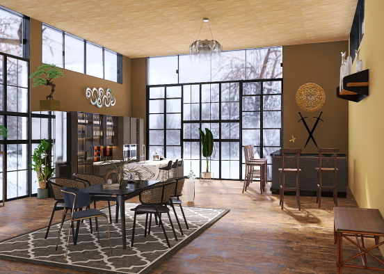 Ding room and kitchen in Orient Design Rendering