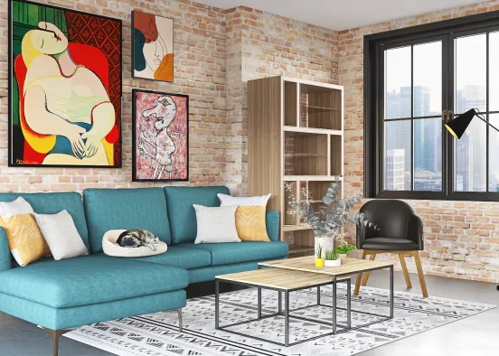 New York studio living room Design Rendering