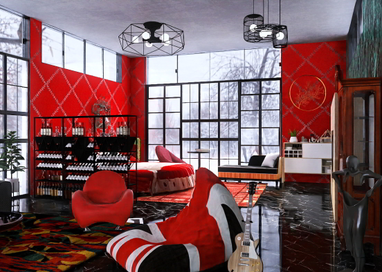 Red and Black Room Design Rendering