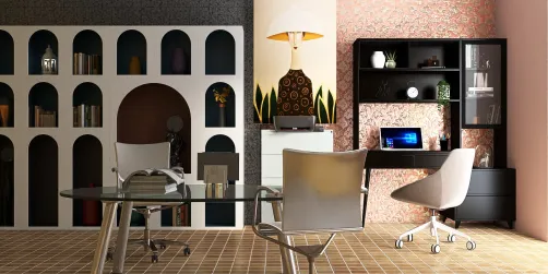 homeoffice in basement tiles style 