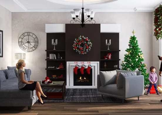 christmas decorated family room Design Rendering