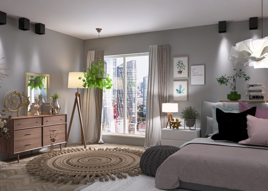 A very mix & match style of a bedroom Design Rendering