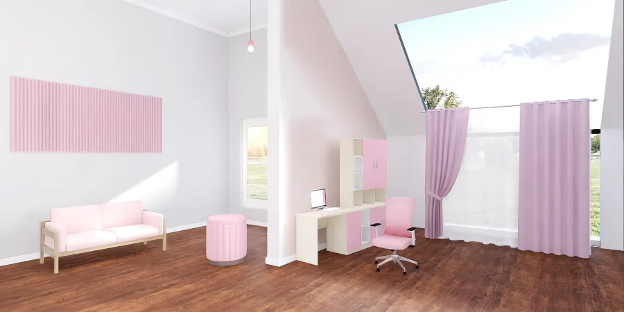 a room with a pink wall and a pink floor 