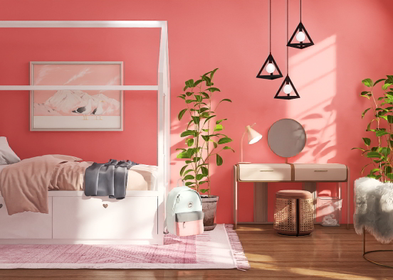 Little girls, pink bedroom Design Rendering