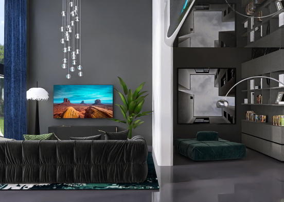 luxury living room black and white Design Rendering
