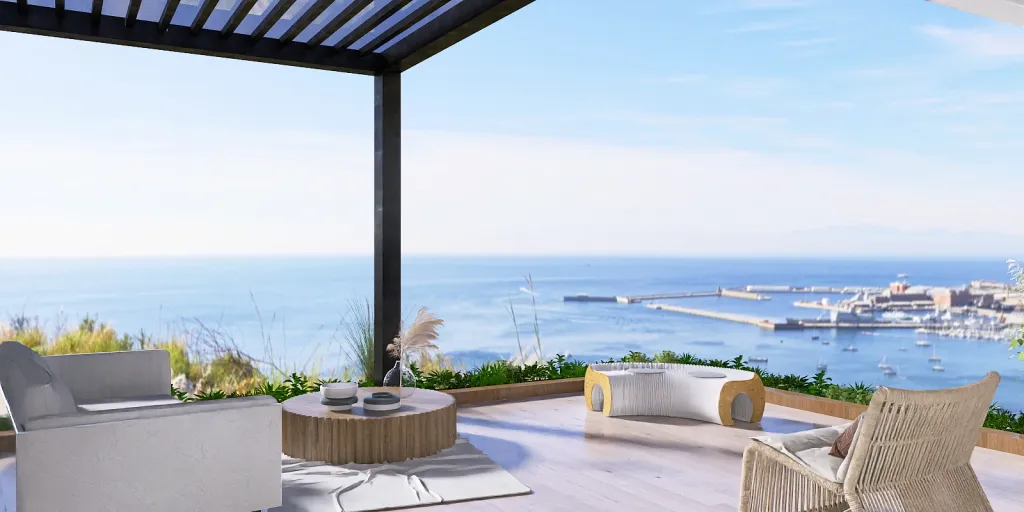 a large patio with a view of the ocean 