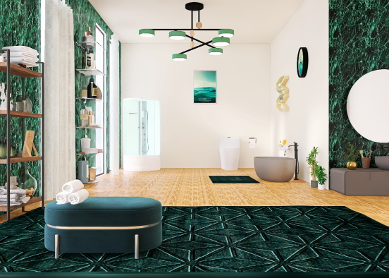 Green luxury bathroom  Design Rendering