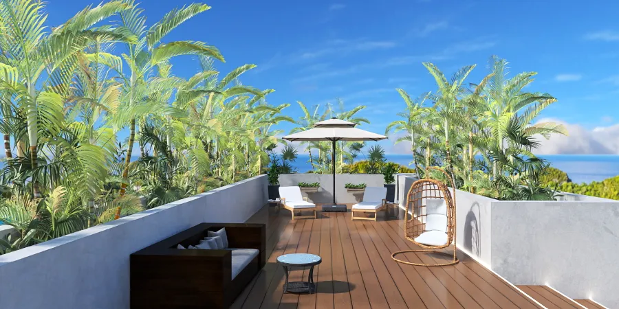 a large wooden deck with a view of the ocean 