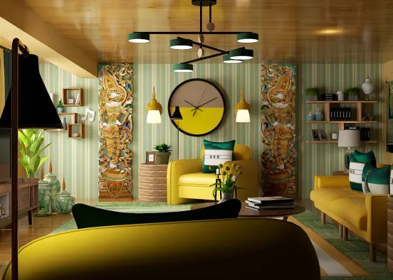 Living room 💚💛 Design Rendering