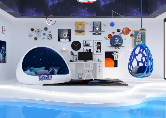 Outer space themed kids bedroom Design Rendering