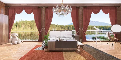 bedroom with lakeside view