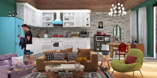 green with white brick accent 