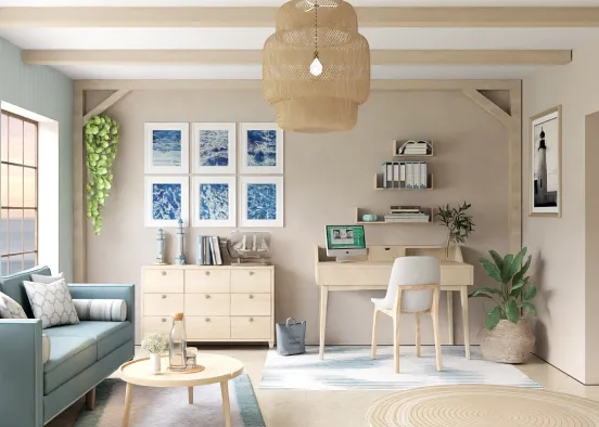 # Coastal Home Office 🌊🌿 Renderização de Design