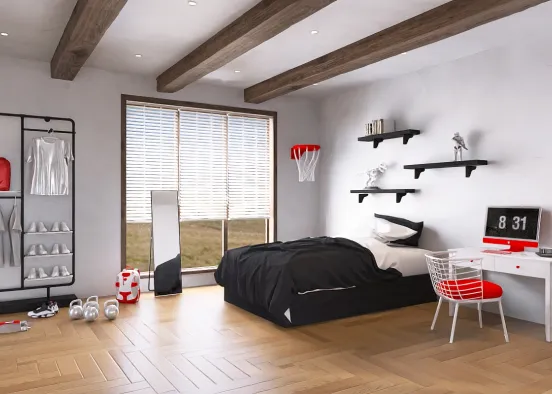 Red and black Boy’s room Design Rendering
