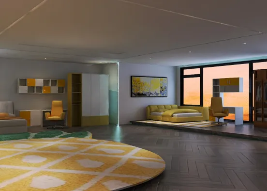 # Twin girls yellow bedroom Renderização de Design