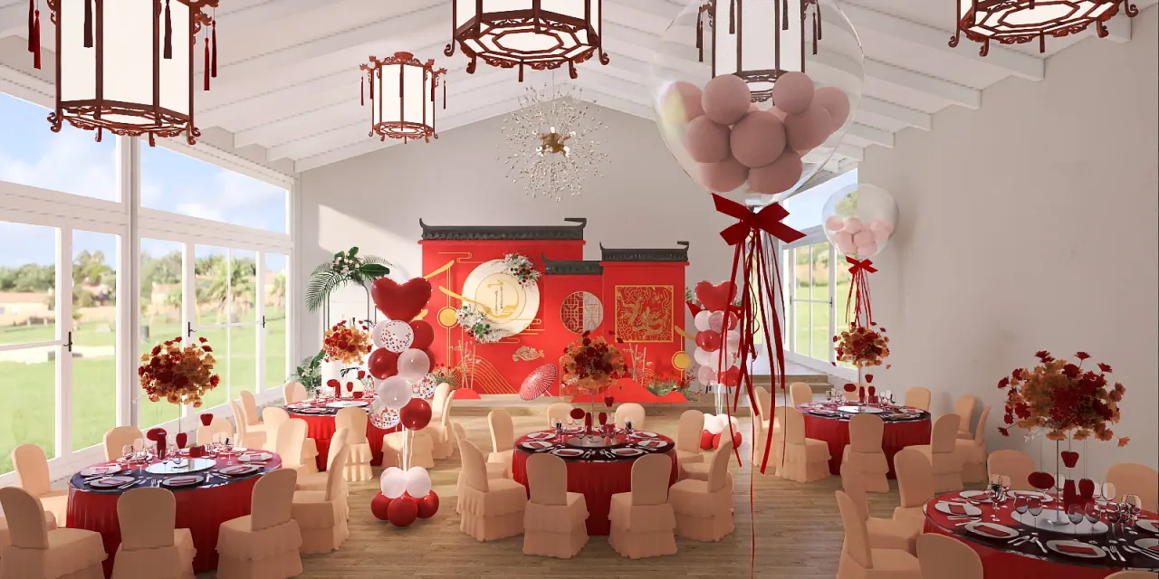 a large table with a large christmas tree 