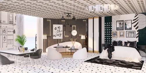 Sala blanca y negra.