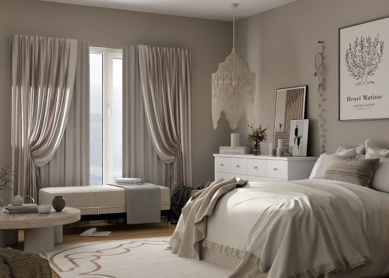 Creamy Bedroom Design Rendering
