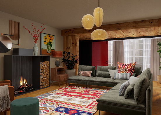 Modern vintage living room  Design Rendering
