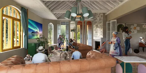 cozy living room arrangement featuring a welcoming atmosphere with warm lighting and a rustic design style, showcasing vibrant interior decor ideas using Homestyler's real-time 3D rendering feature.