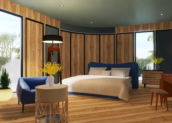 # Wooden blue bedroom  Renderização de Design