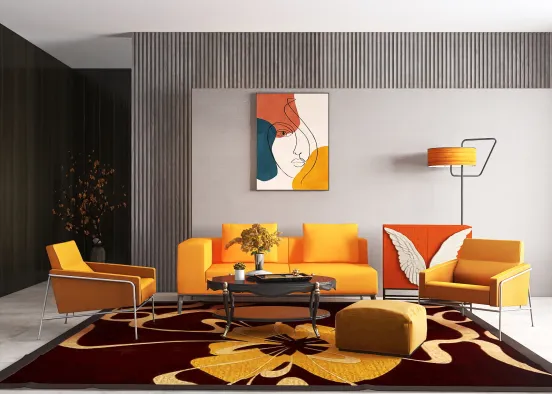 Bright bold living room  Design Rendering
