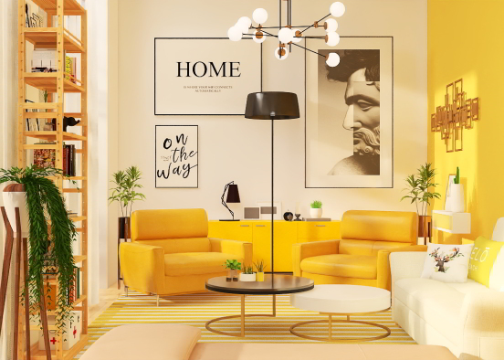 Yellow Elegant Living Space Design Rendering