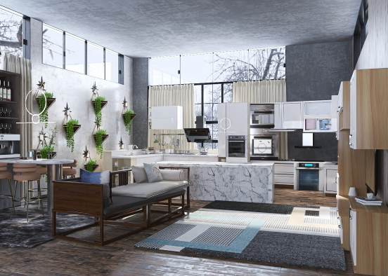 Kitchen+living room+dining room Design Rendering